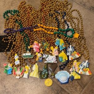 Colorful Mardi Gras Bead Necklaces - Rex 2014 - 20 beads and 1 doubloon